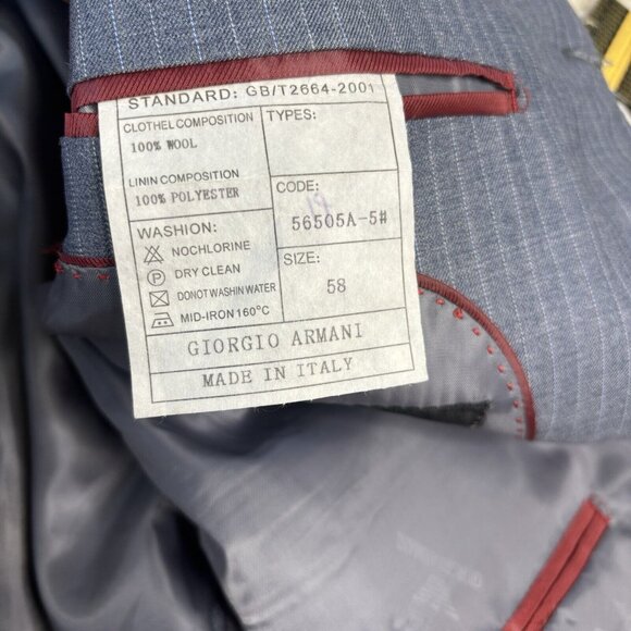 Giorgio Armani Mens Sport Coat Blazer 58 Blue Gray Pinstriped 100% WOOL Soft NEW - Picture 6 of 11